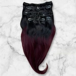 Human Hair Clip in 16 Inch Black & Red Balayage